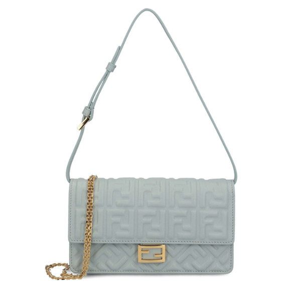 BRAND NEW FENDI LEATHER NAPPA FF BLUE BAGUETTE CHAIN BAG PURSE BOX NIB! - Picture 6 of 9